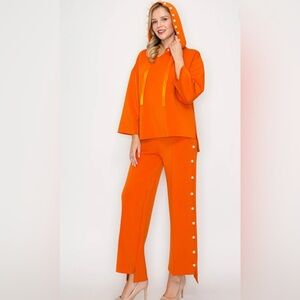 JOH Apparel Women's 2 Piece Burnt Orange Hoodie Matching Pants Pearls Large NEW